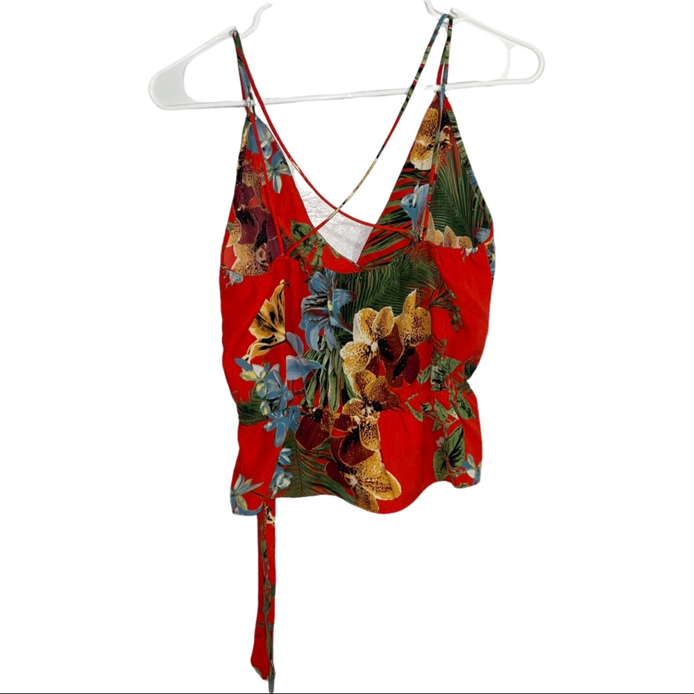 Mind Code Red Floral Dressy Cropped Tank Top in Size S - Picture 6 of 14